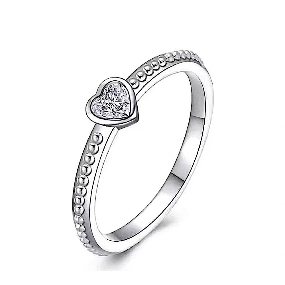 NEW Women's Milgrain 925 Sterling Silver Diamond Simulant Heart Ring, Size 9‎
